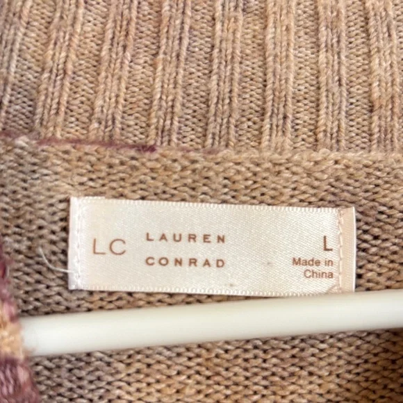 LC Lauren Conrad Floral Mock Neck Pullover Sweater in Wine Color Size Large - Picture 3 of 9